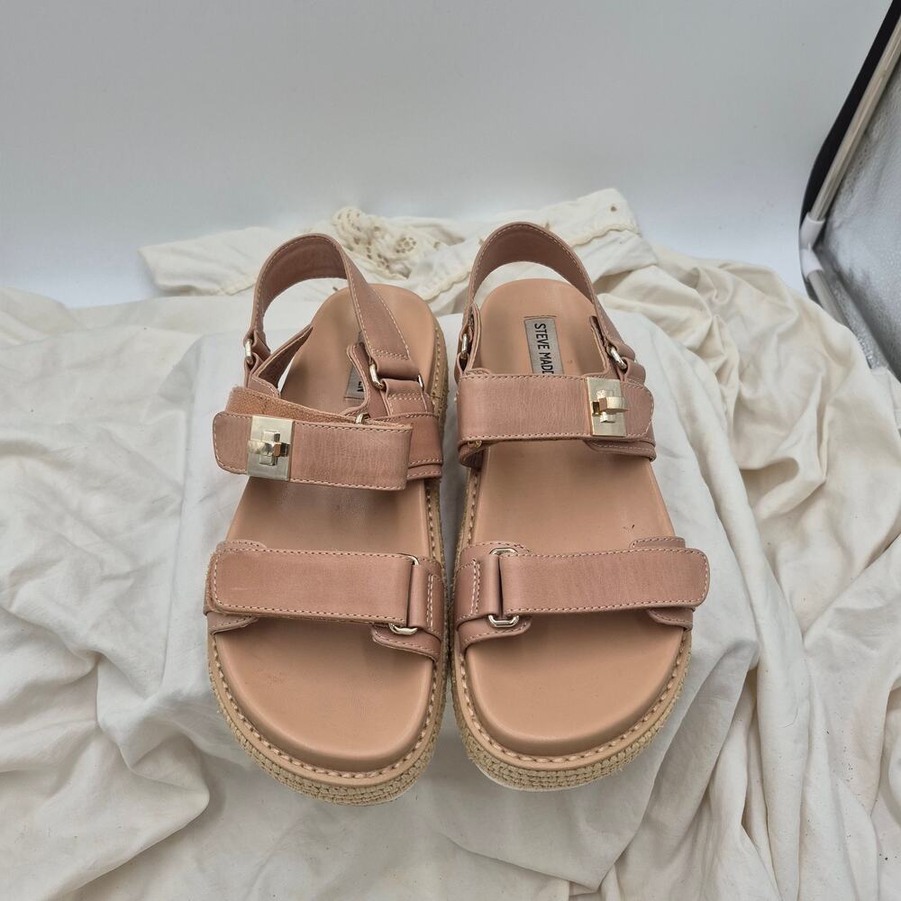 Steve Madden Bigmona flatform platform buckle sandals tan leather size 9.5